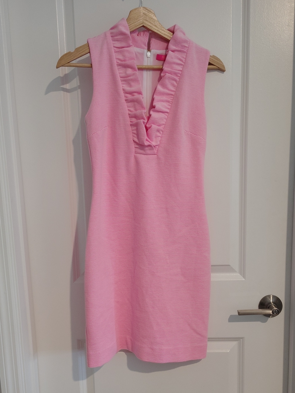 Lilly Pulitzer Pink Stripes Ruffle V-Neck Mini Dress